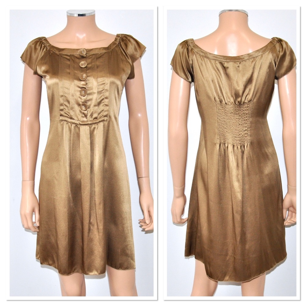 SEE BY CHLOE Golden Bronze Silk Flutter Sleeve Dress - Sz 6